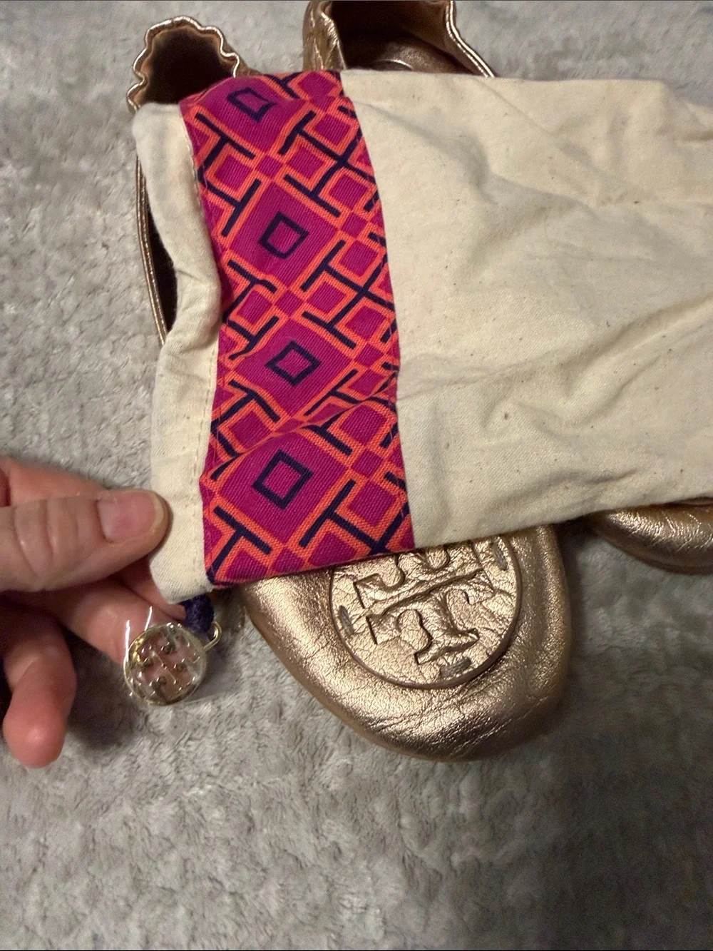 Tory Burch Rose Gold Logo Ballet Flats